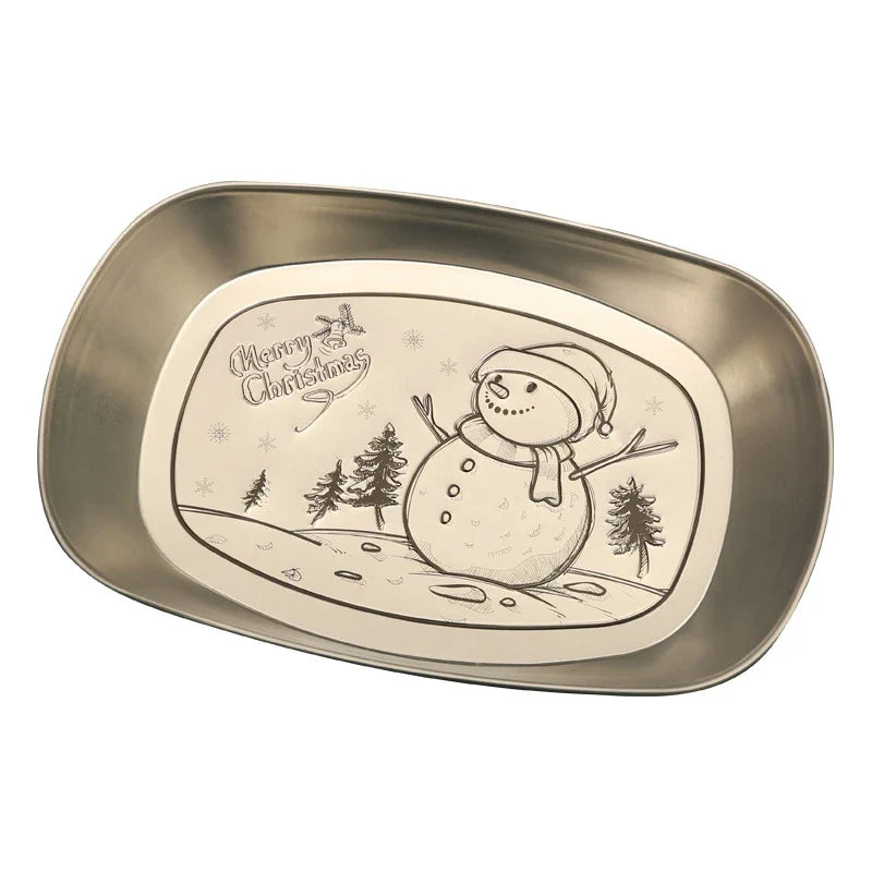 Afralia™ Christmas Fruit Tray Santa Claus Snowman Print Decorative Plate