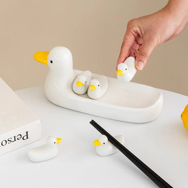 Afralia™ Duck Chopstick Holder Tray White Rabbit Porcelain Plate Home Decor