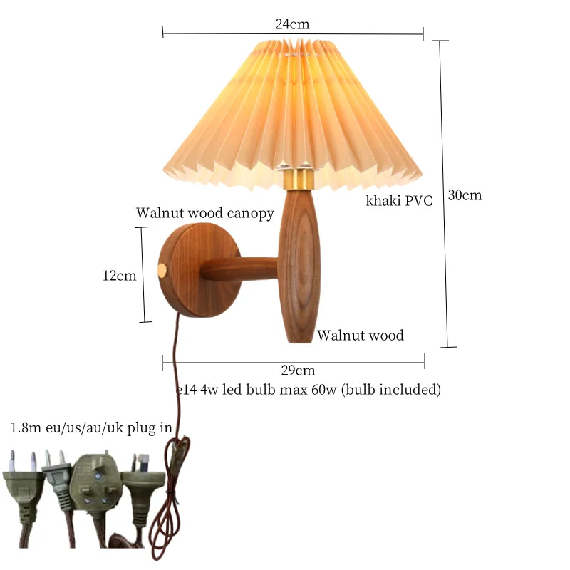 Afralia™ Cream PVC LED Wall Lamps Japanese Walnut Wood Applique Murale