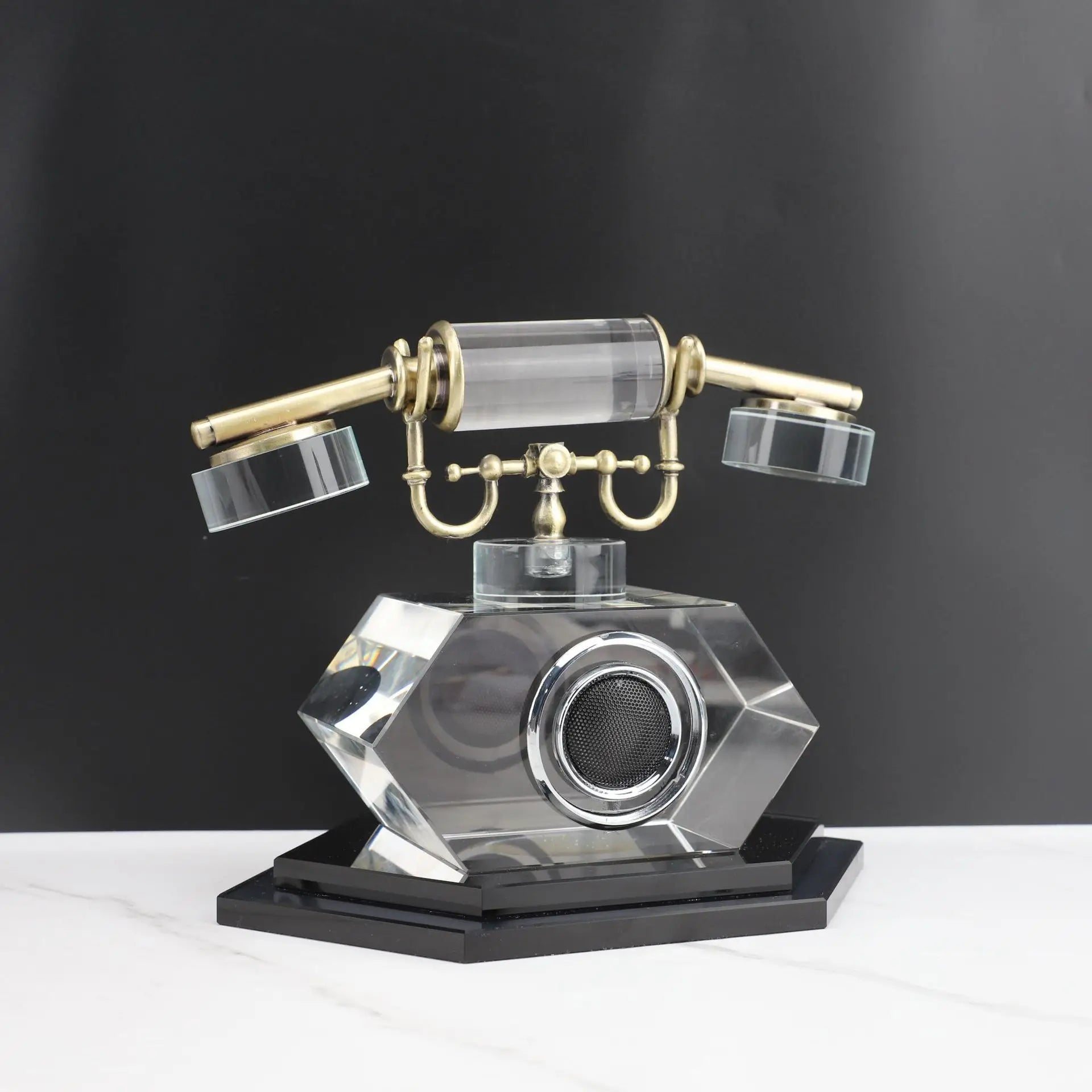 Afralia™ Crystal Phone Sculpture: Vintage Transparent Home Decor for Desktops and Living Rooms