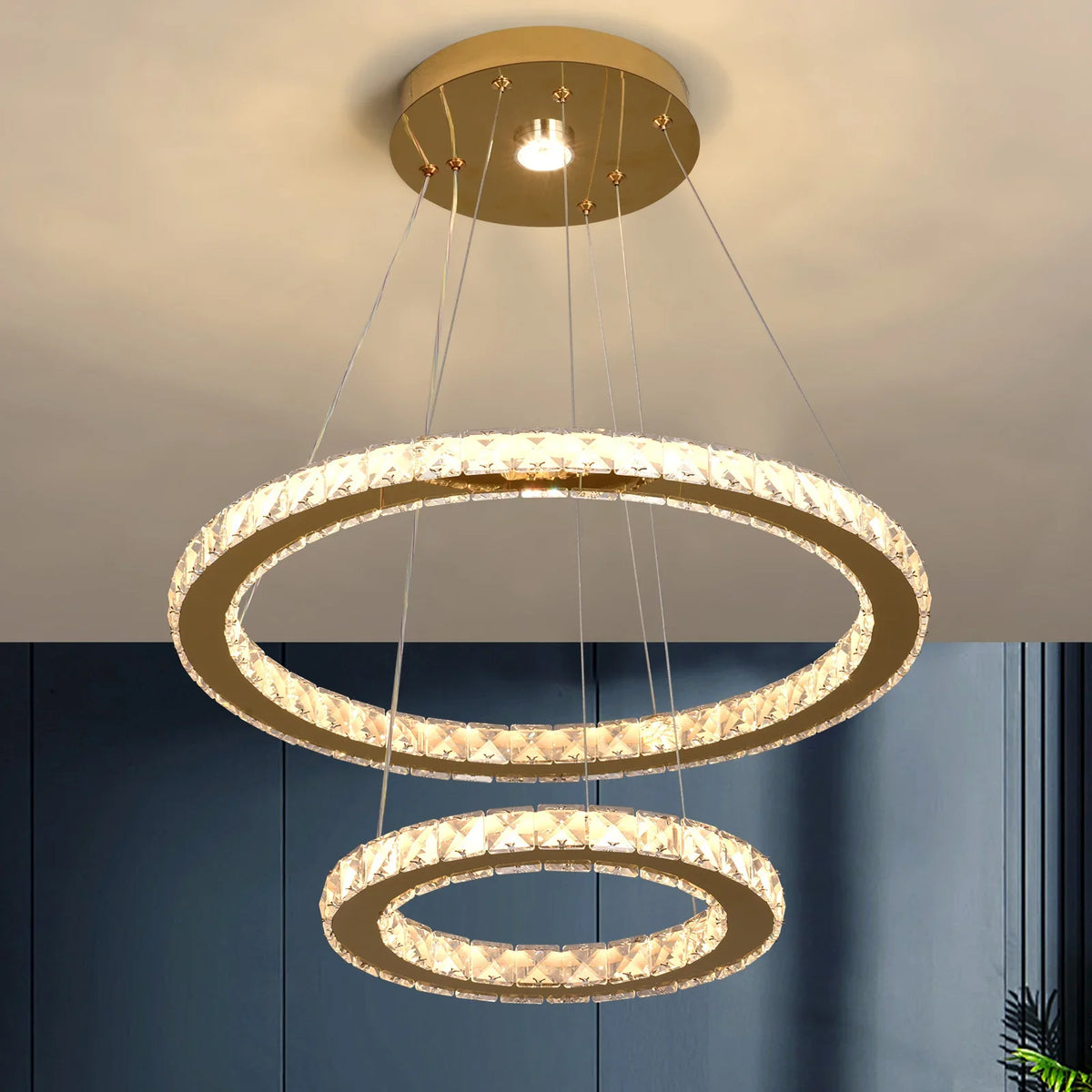 Afralia™ Luxury Crystal Dimmable Chandelier Pendant Light for Living Dining Room