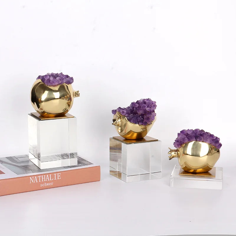 Afralia™ Brass Purple Crystal Pomegranate Ornament - Luxury Home Decor & Artwork
