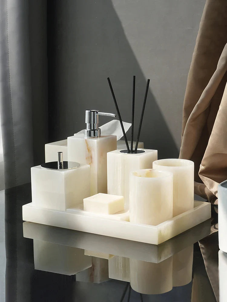 Afralia™ White Onyx Marble Bathroom Set