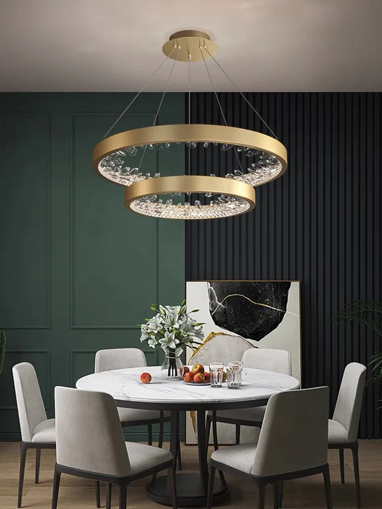 Afralia™ Crystal Led Chandelier: Modern Luxury K9 Ring Dimmable Circle Hanging Lamp - Bedroom Living Dining Room Lighting