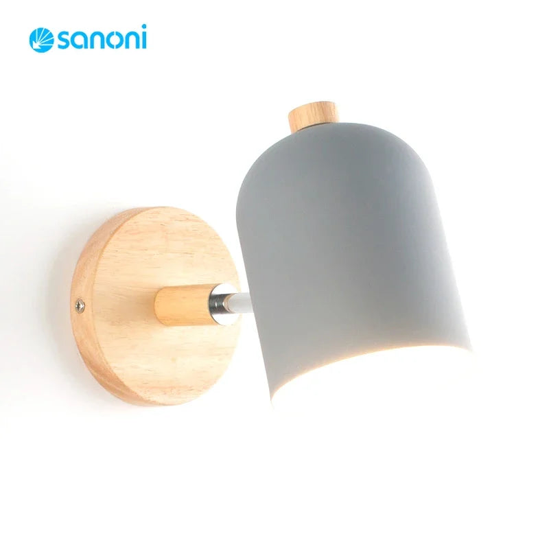 Afralia™ Nordic Wood Wall Lamp - Modern Macaroon Steering Head Bedside Sconce