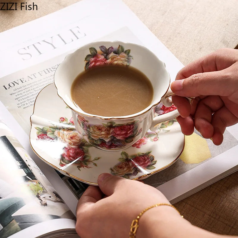 Afralia™ Rose Blooms Ceramic Cup & Saucer Set