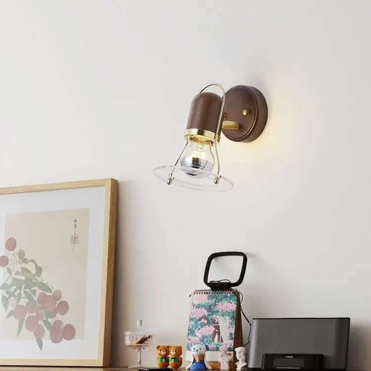 Afralia™ Japanese Walnut Wood Wall Lamp with Zipper Switch for Bedroom or Hallway