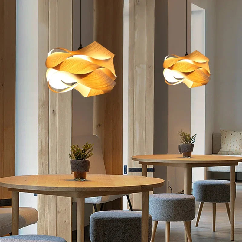 Afralia™ Southeast Asian Wood Pendant Lights for Kitchen Dining Room Bar Chandeliers