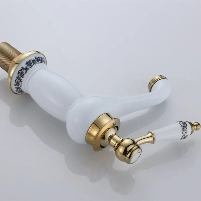 Afralia™ High Quality White Ceramic Basin Faucet with Golden Finish