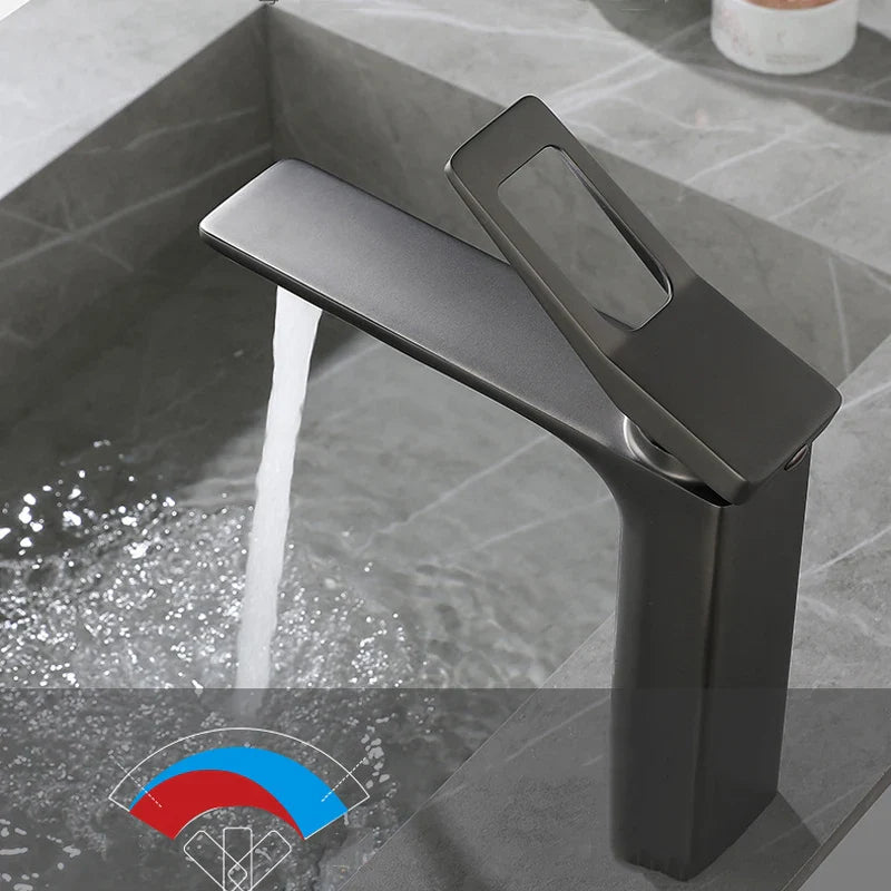 Afralia™ Modern Black Grey Bathroom Basin Faucet Deck Mounted Mixer Tap