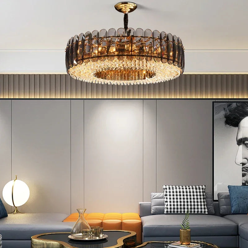 Afralia™ Modern Gold Crystal Chandelier LED Light Fixture for Luxury Living Room Home Decor