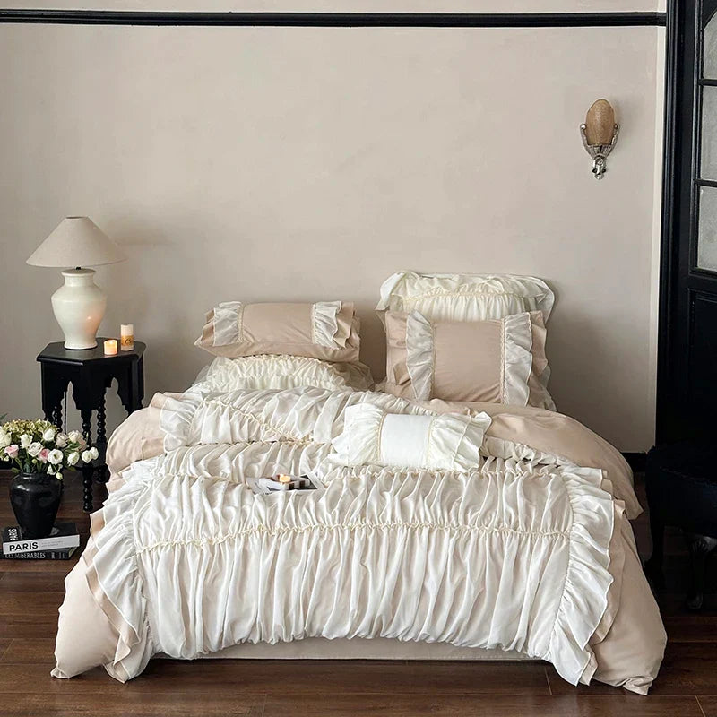 Afralia™ Romantic French Lace Princess Bedding Set - Duvet Cover, Bed Sheet, Pillowcases