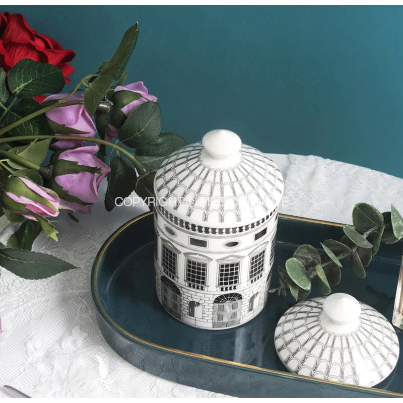 Afralia™ Ancient Roman Architecture Ceramic Incense Candlestick Luxury Home Ornament