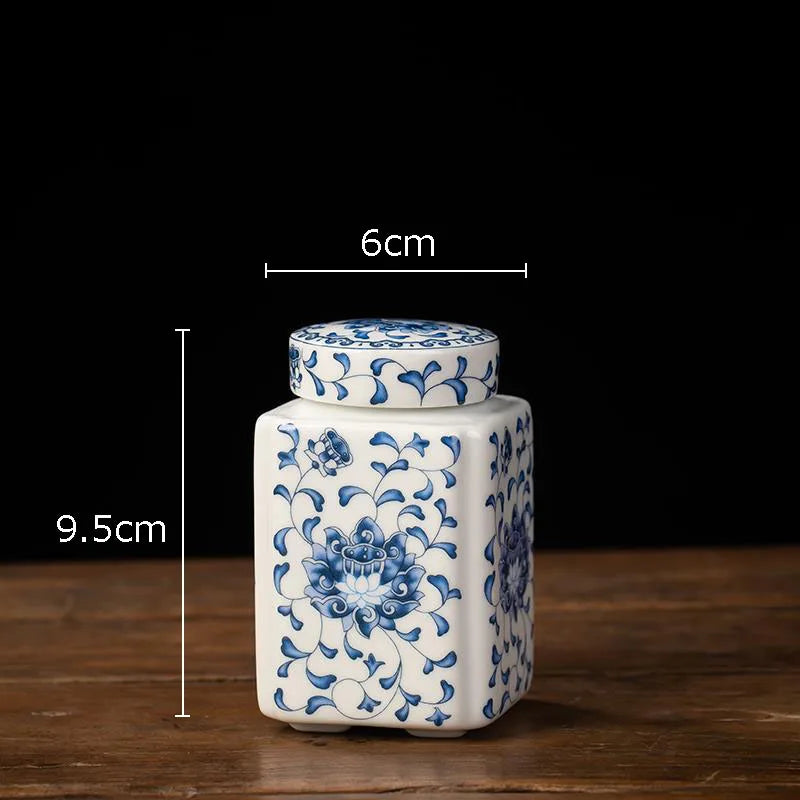 Afralia™ Blue White Porcelain Tea Canister Organizer Box Coffee Container Caddy Jar