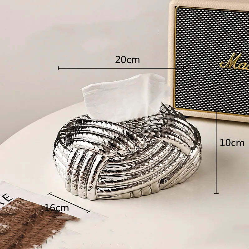 Afralia™ Silver Twine Grain Tissue Box & Napkin Holder Set for Home Decor Organization