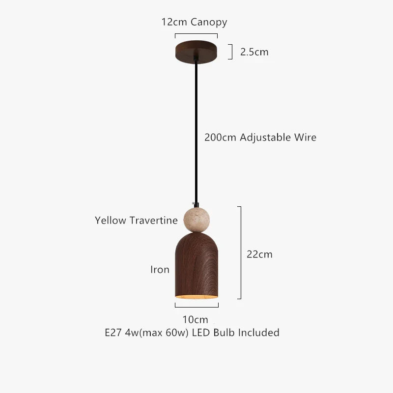 Afralia™ Yellow Travertine Stone LED Pendant Light: Modern Iron Fixture for Home Decor