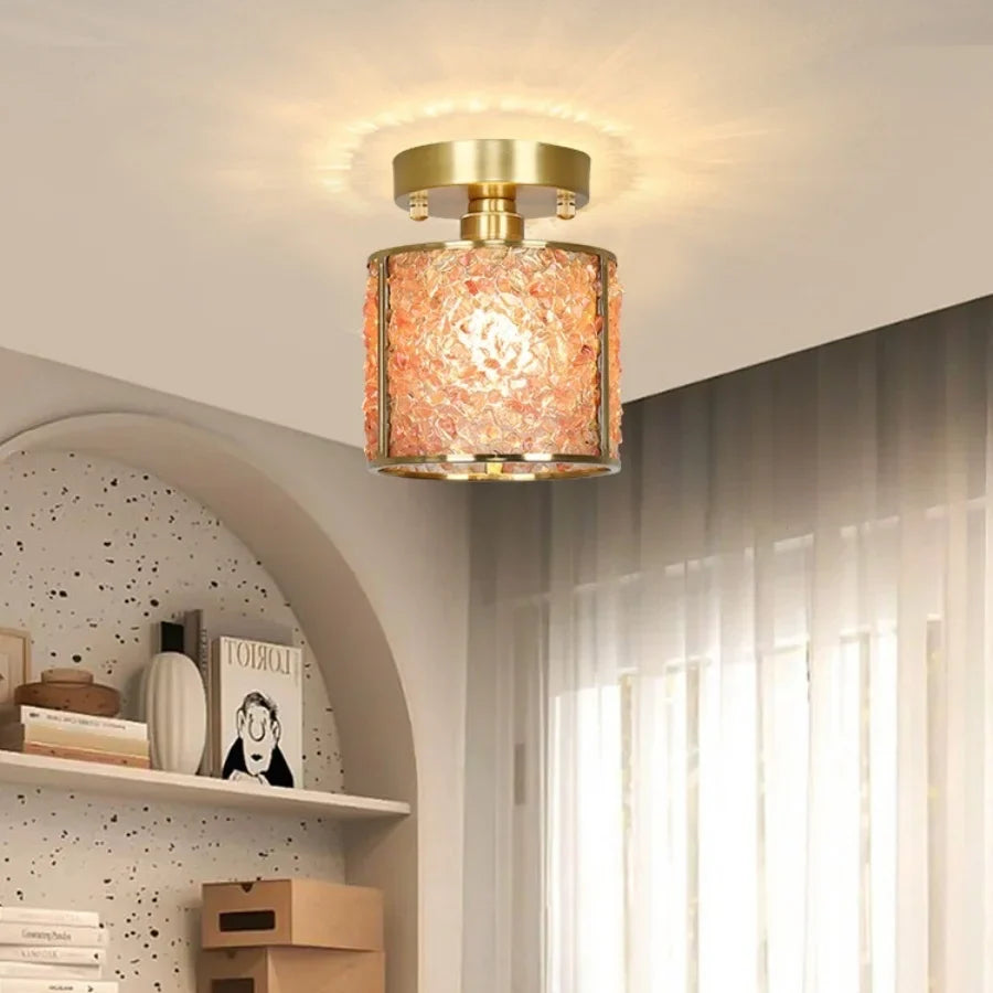 Afralia™ Copper Canopy LED Ceiling Light Glass Crystal Nordic Modern Decor for Home