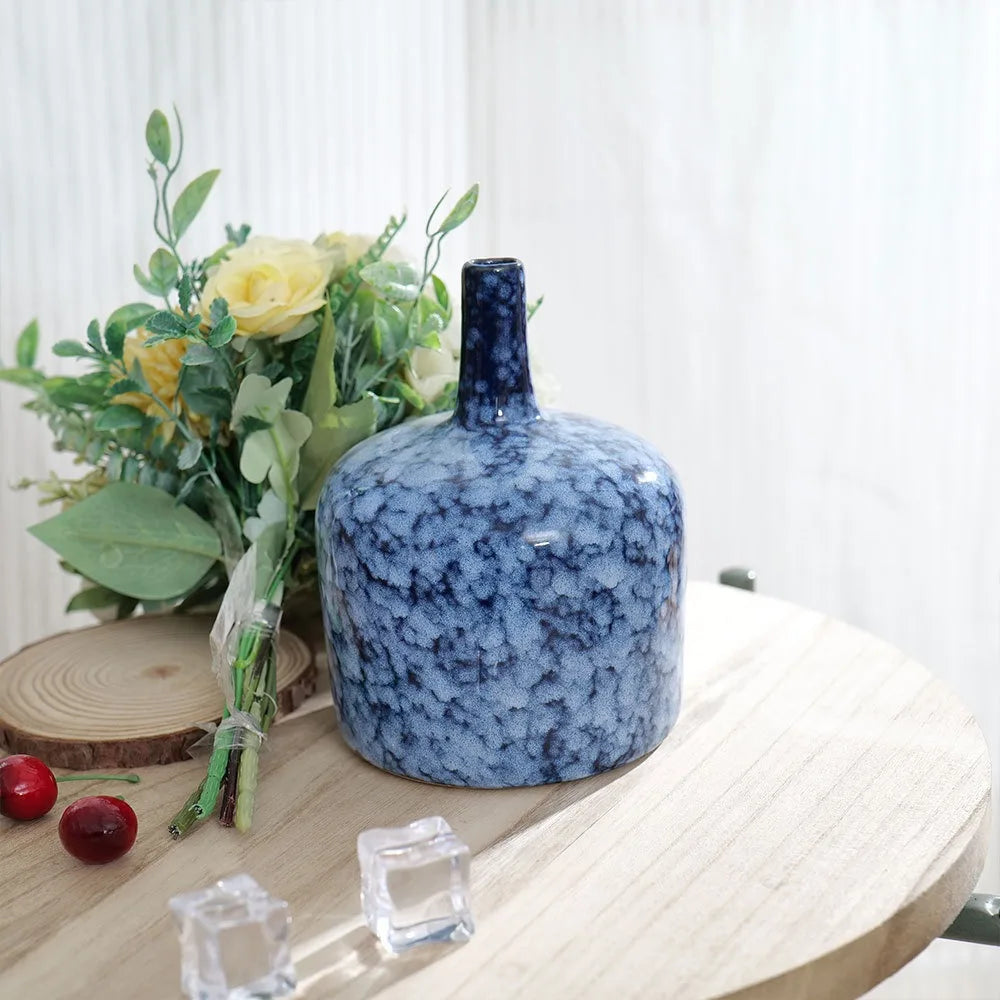 Afralia™ Blue Ceramic Vase Porcelain Pot Flower Arrangement Home Decor Accessories