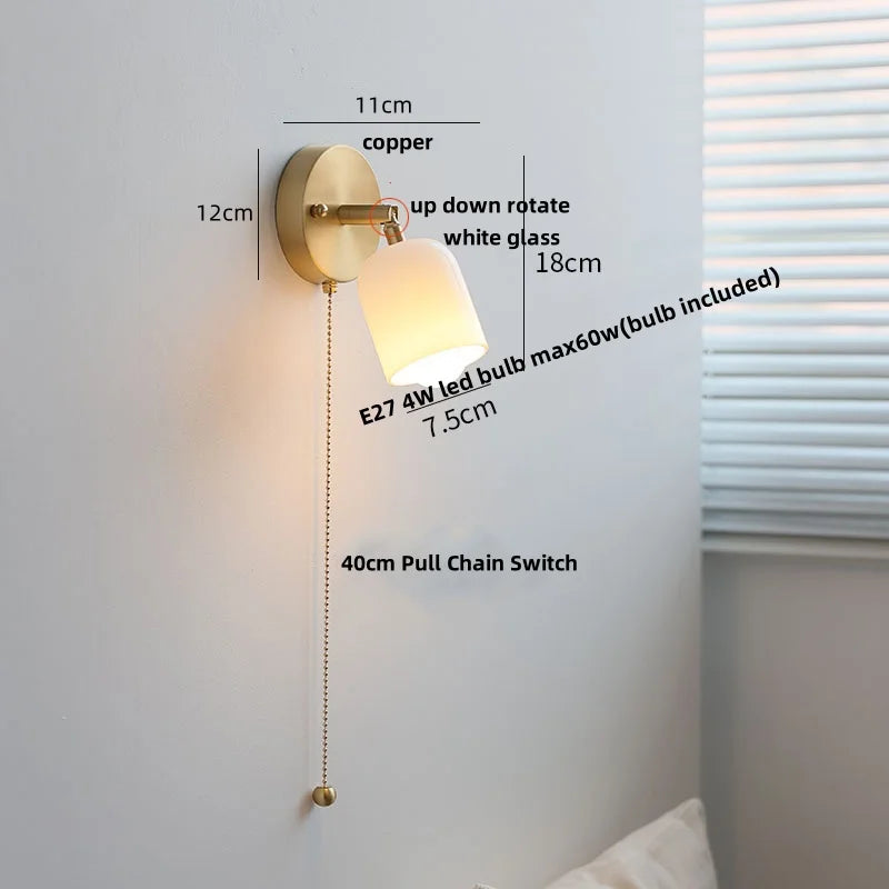 Afralia™ Nordic LED Wall Lamp Rotate Walnut Pull Chain Switch Mirror Light
