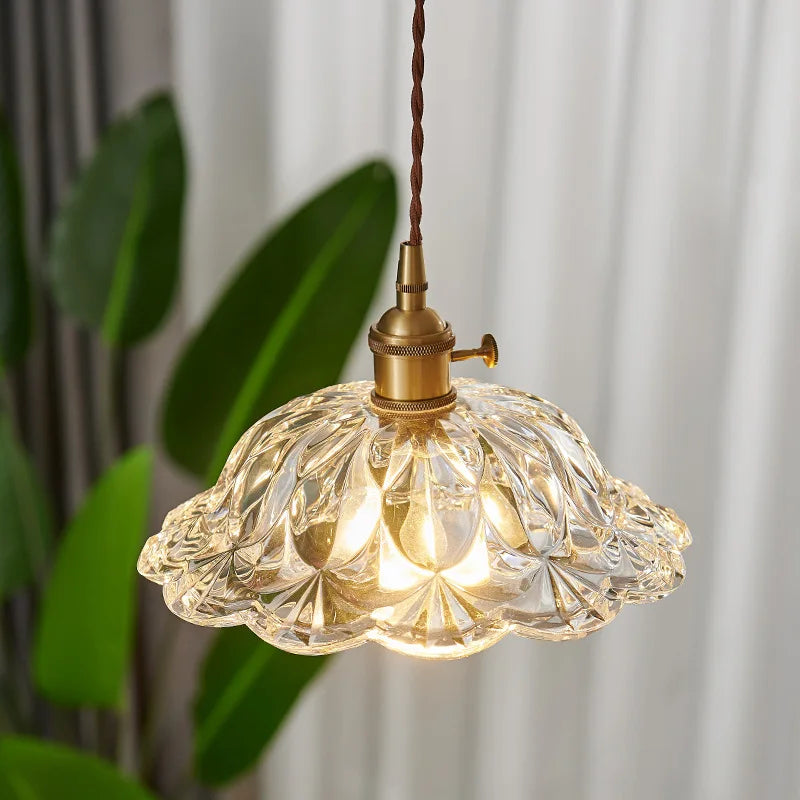 Afralia™ Japanese Style LED Pendant Lamp Copper Glass Hanging Light Fixtures