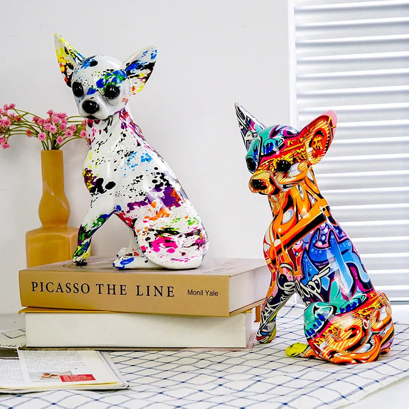 Afralia™ Chihuahua Splash Color Art Statue Crafted from Colorful Resin