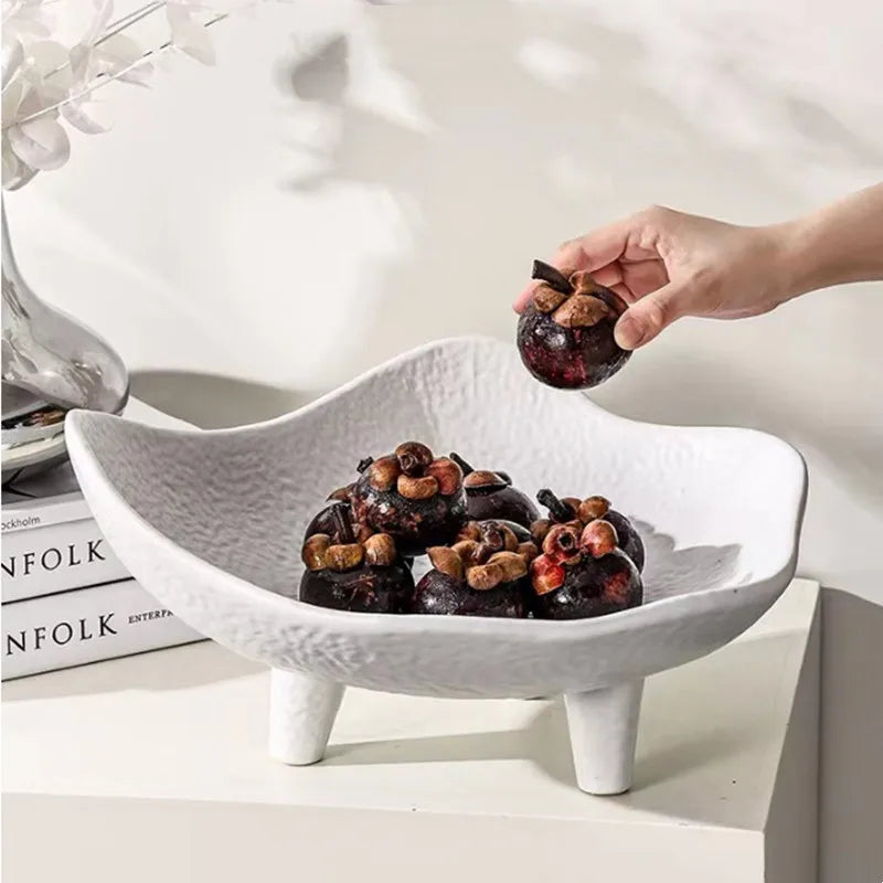 Afralia™ Ceramic Fruit Plate Snack Dish Irregular High Tray Home Decoration