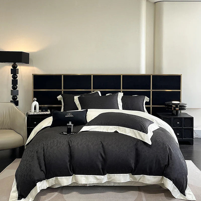 Afralia™ Luxury Black Jacquard Cotton Bedding Set with Silky Soft Texture