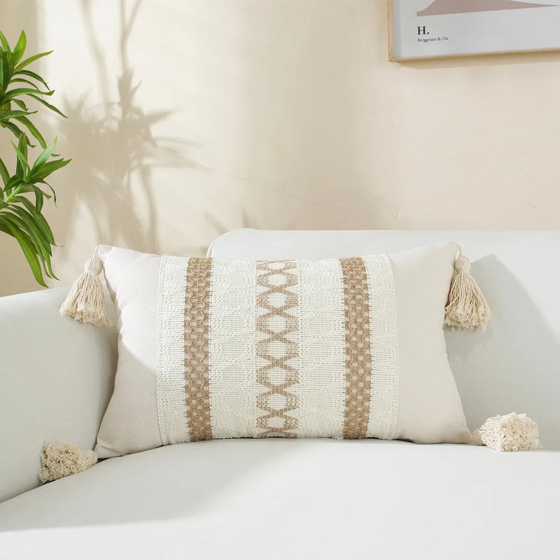 Afralia™ Linen Stripe Diamond Woven Cushion Cover 45x45cm with Tassels