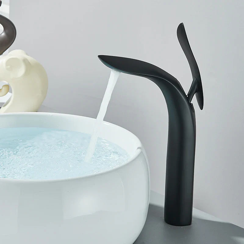 Afralia™ Shark Shape Tall Basin Faucet Black/Gold/Chrome Finish Mixer Tap for Bathroom Washbasin