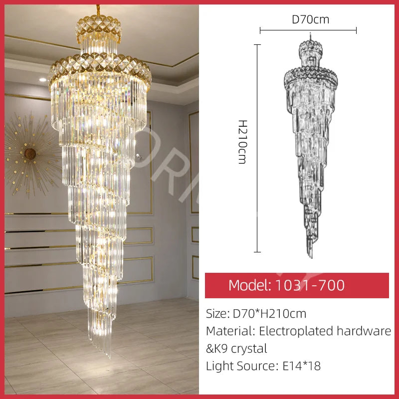 Afralia™ Luxury Crystal Chandeliers: Rotating Pendant Light for Villa, Hotel, Lobby, Living Room