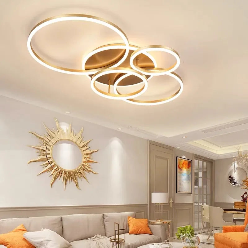 Afralia™ LED Round Ceiling Chandelier for Modern Living Room, Bedroom, Restaurant - Circle Rings Lighting Fixture