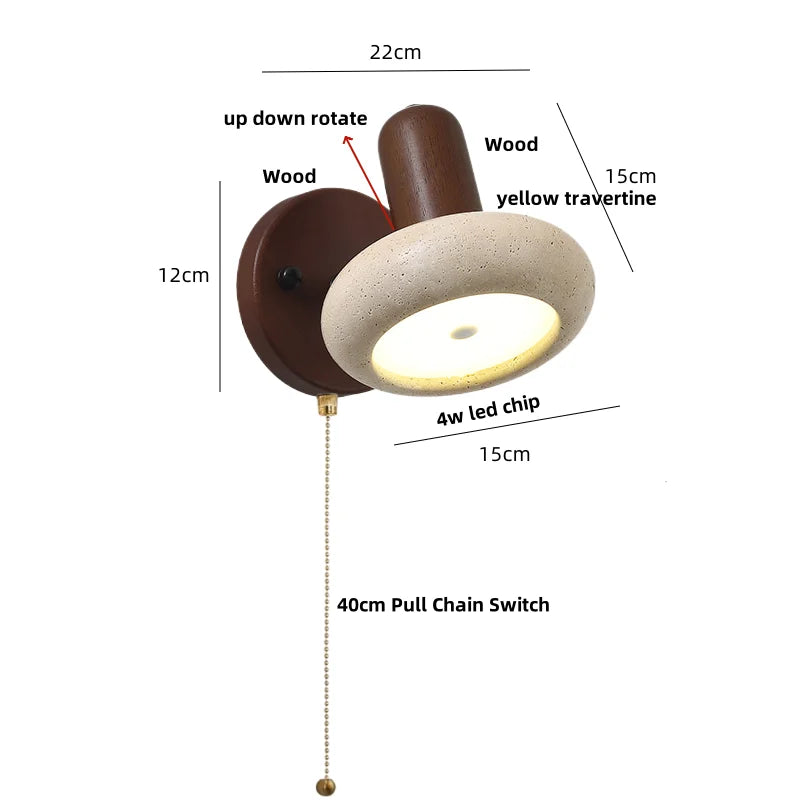 Afralia™ Yellow Travertine LED Wall Lights Rotate Pull Chain Switch