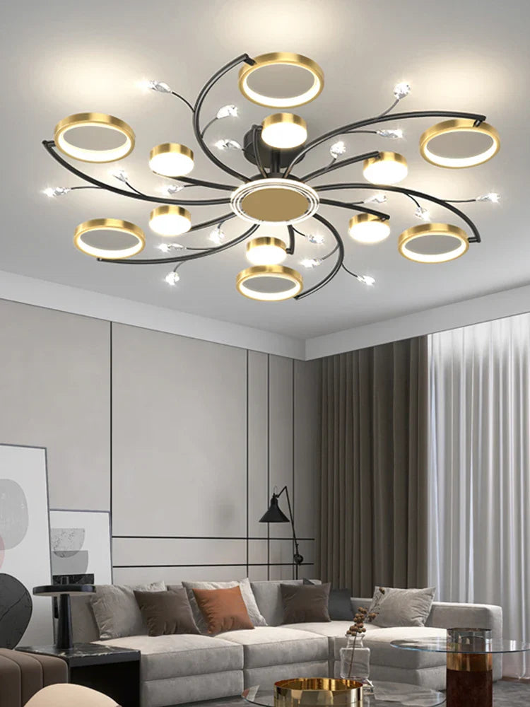 Afralia™ Gold Aluminum LED Chandelier with K9 Crystal, Luxury Pendant Lights for Home Décor