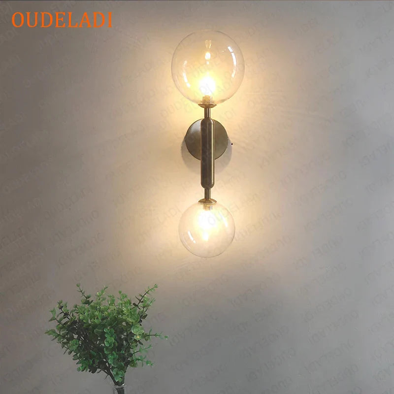 Afralia™ Golden LED Wall Sconce with Milky Glass Ball, 2 G4 Bulbs