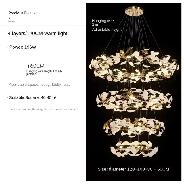 Afralia™ Ginko Leaf Staircase Chandelier for Loft Stairway - Large Chandeliers for High Ceilings