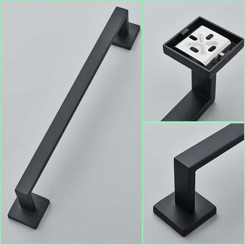 Afralia™ Black Bathroom Hardware Set: Robe Hook, Towel Rail, Shelf, Tissue Holder