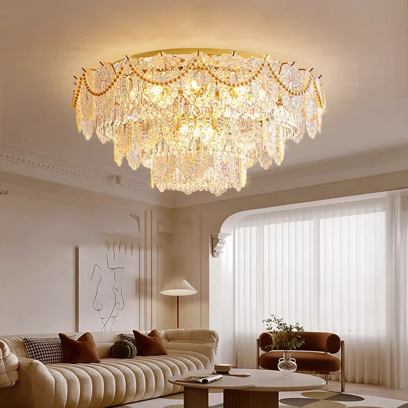 Afralia™ Gold Pearl Pendant Chandelier - Living Room & Bedroom Decor