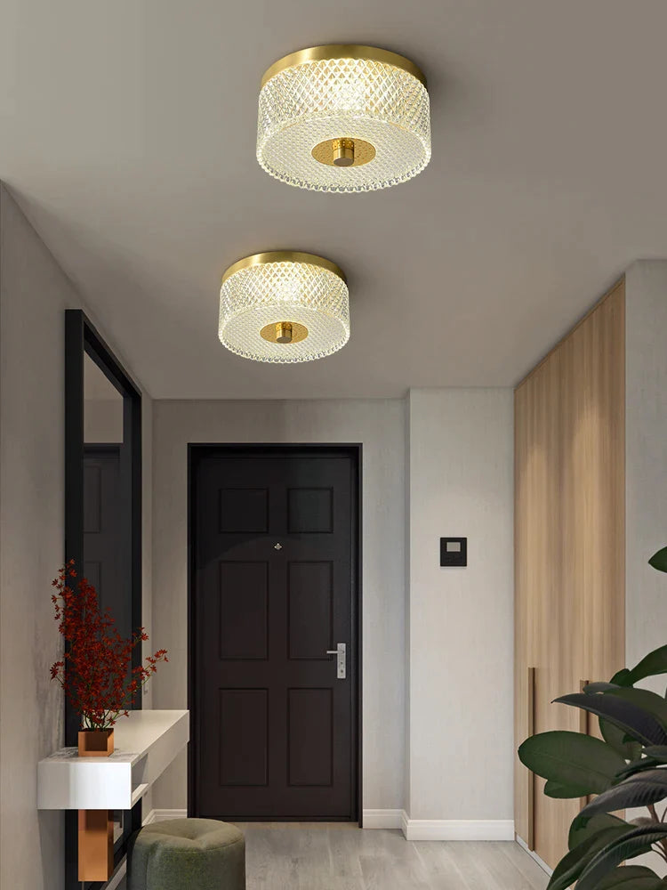 Afralia™ Round All Copper Ceiling Light for Bedroom, Balcony, Aisle - Light Luxury Room Lamp