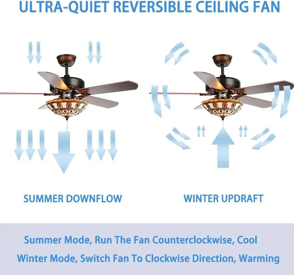 Afralia™ Stained Glass Ceiling Fan Light with Remote Control for Stylish Home Décor