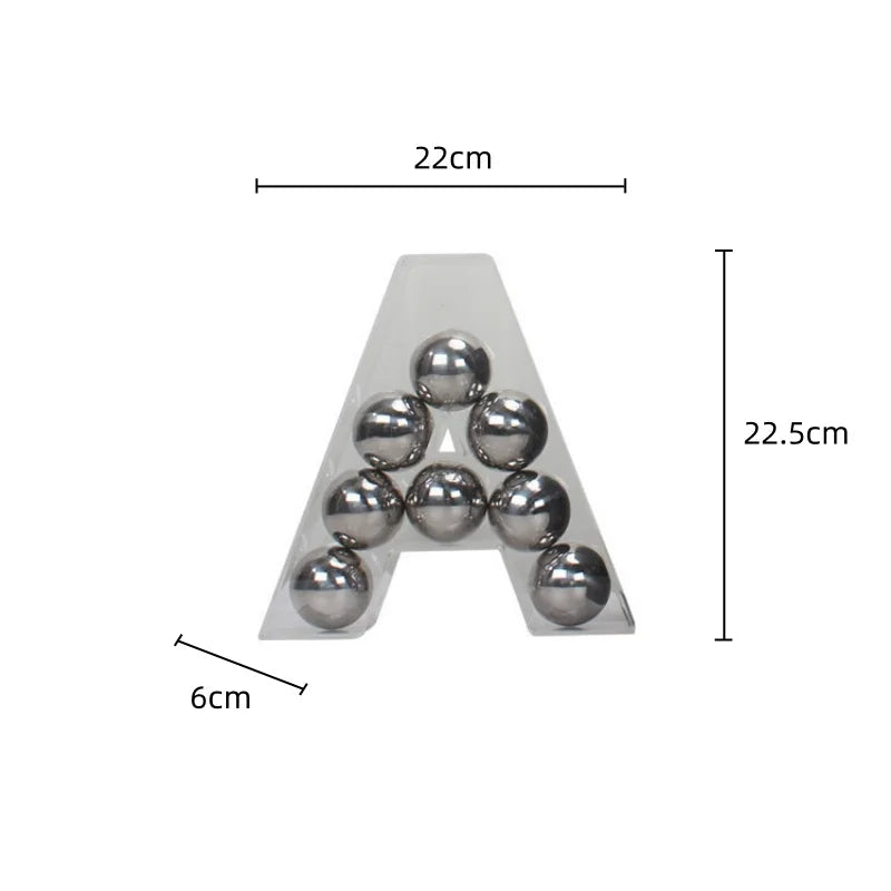 Afralia™ Clear Acrylic Geometric Gold Ball Alphabet Letter Figurine Home Decor