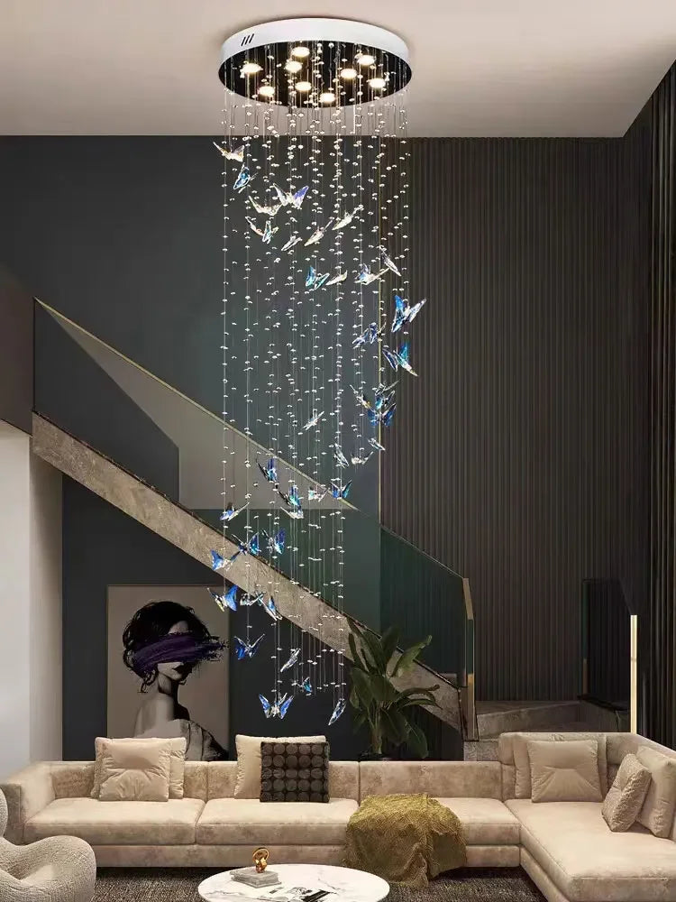 Afralia™ Minimalist Crystals Pendant Light Chandelier for Indoor Ceiling - Butterfly Design