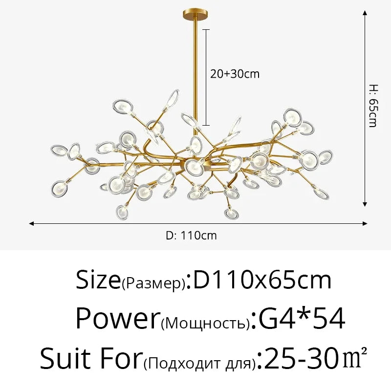 Afralia™ Firefly LED Chandelier Black Gold - Modern Minimalist Ceiling Pendant Lamp