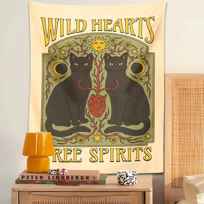 Afralia™ Cat Hearts Tapestry Wall Hanging for Boho Home Decor