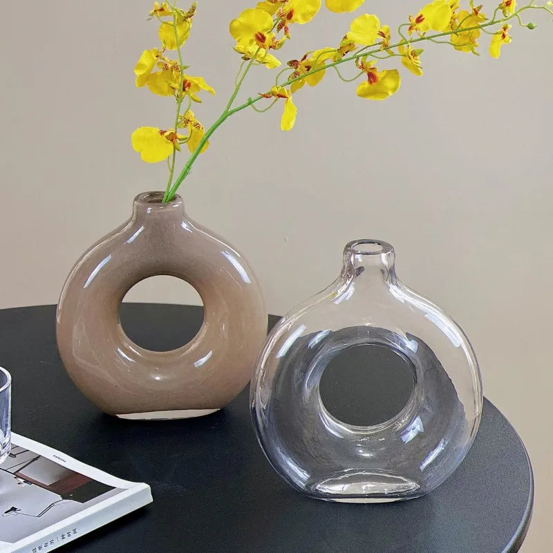 Afralia™ Geometric Circles Glass Vase for Home Decor and Flower Arrangement