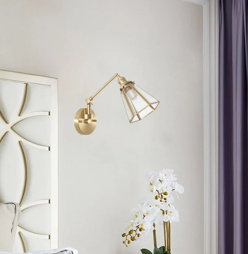 Afralia™ Vintage Brass Glass LED Wall Light with Pull Chain, Left Right Rotate Mirror Design