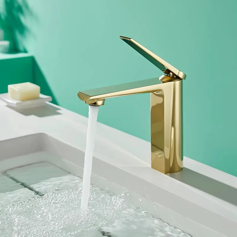 Afralia™ Gold Gray Bathroom Faucet Single Handle Mixer Sink Tap Deck Mounted