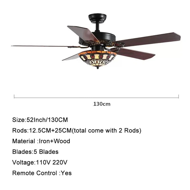 Afralia™ Retro Remote Control Ceiling Fan Light with Wood Blades for Living Room, 52 Inch