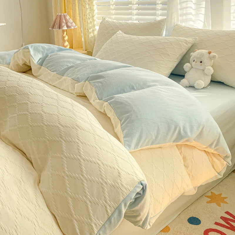 Afralia™ Fresh Bubble Yarn Fabric Bedding Set - Soft, Breathable Duvet Cover with Sheet