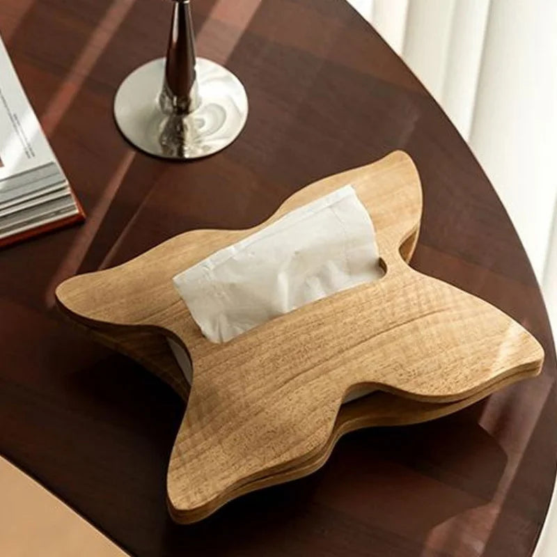 Afralia™ Wood Grain Butterfly Tissue Box Holder Desktop Storage Container Home Decor