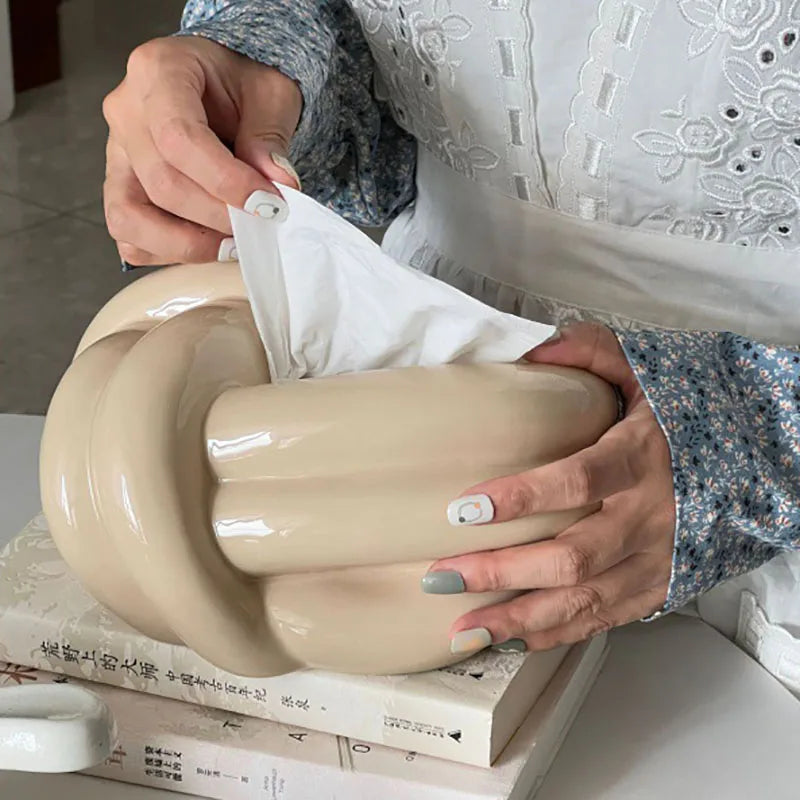 Afralia™ Ceramic Knot Tissue Box Paper Extractor Porcelain Napkin Holder Modern Decoration